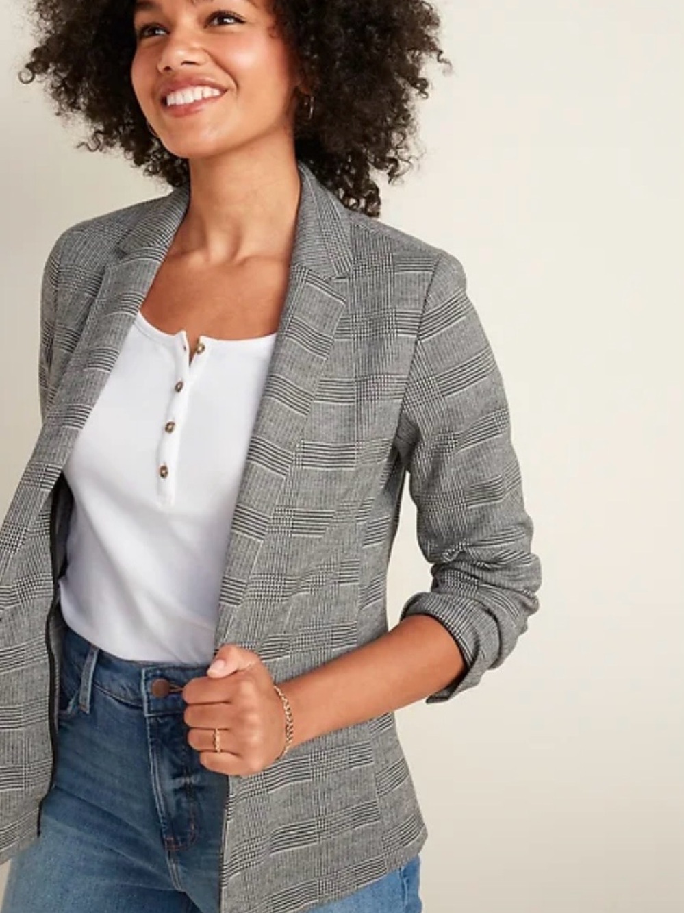 NWOT Old Navy Gray Glen Plaid Open-Front Blazer